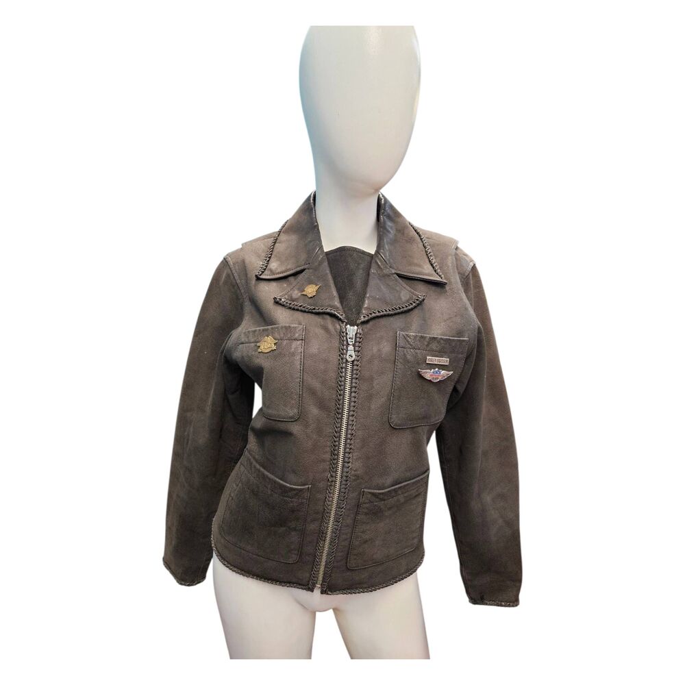 Harley-Davidson Charcoal Black Leather Moto Jacket Womens size Small - Picture 2 of 15